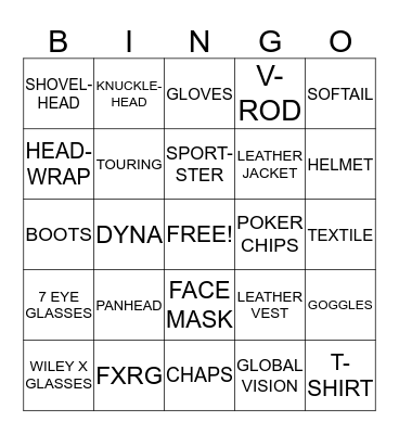 MOTORCLOTHES Bingo Card