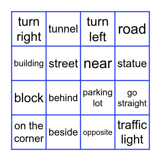 Give directions Bingo Card