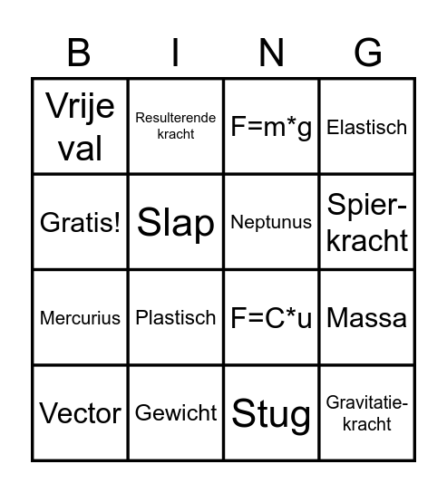 Krachten bingo Card