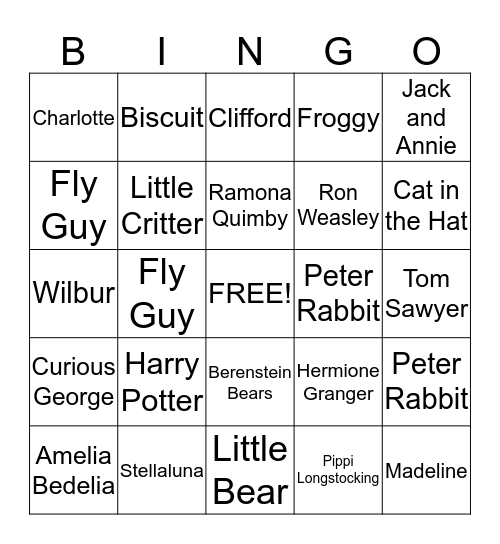 Book Character Bingo Card