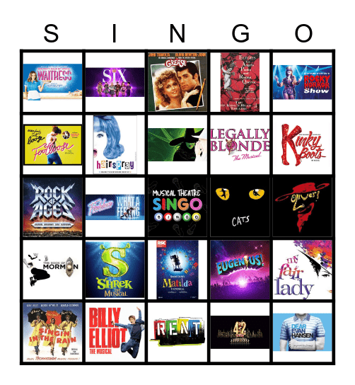 Musical Theatre Bingo Card