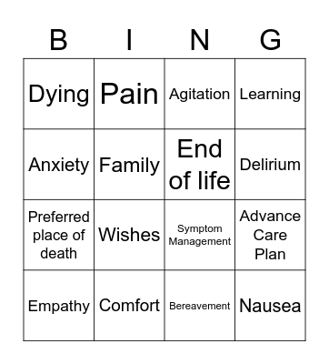 End of Life Bingo Card