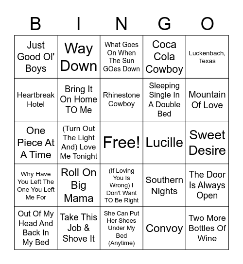 Classic Country Bingo Card