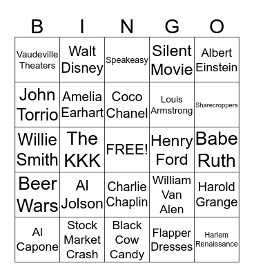 1920's Bingo  Bingo Card