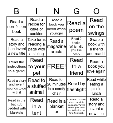 Summer Reading Bingo Card