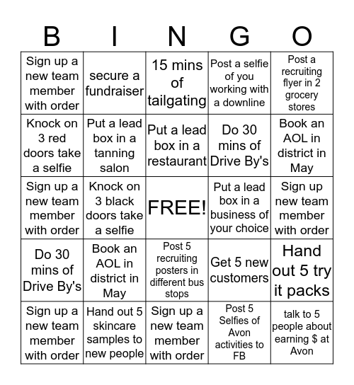 Avon Bingo Card