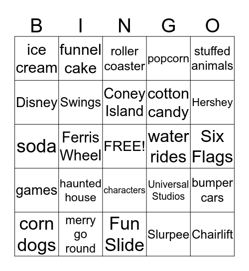 Amusement Parks Bingo Card