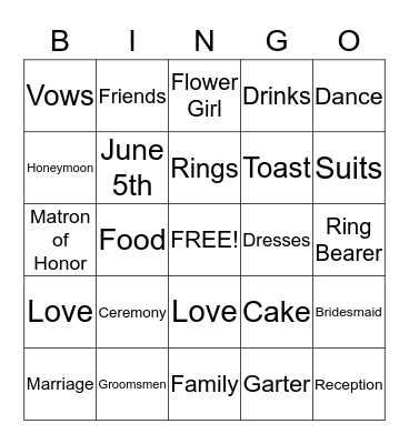 Bridal Bingo Card