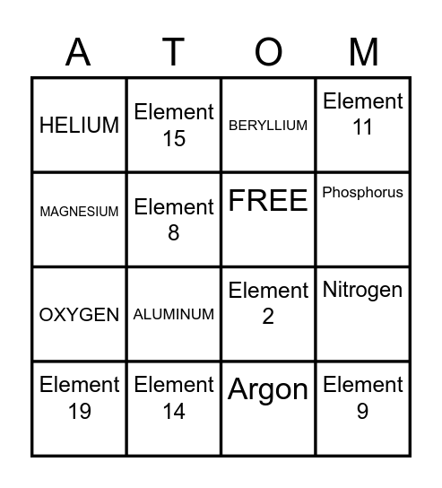 ATOMic BINGO Card