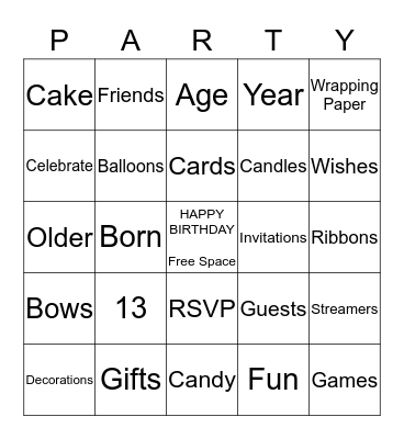 Birthday Bingo Card