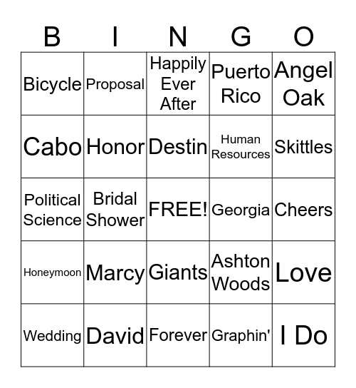 Marcy and David Bingo Card