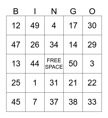 Super vision BINGO! Bingo Card