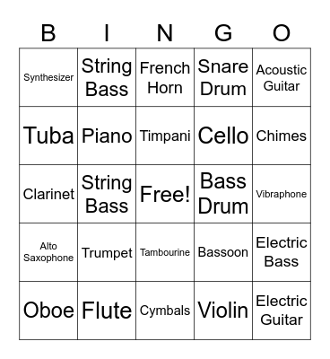 Instrument Bingo Card