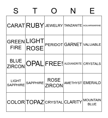 BIRTHSTONES Bingo Card