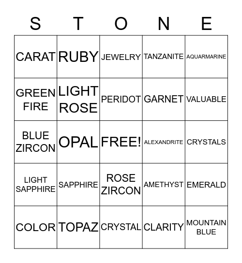 BIRTHSTONES Bingo Card