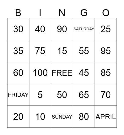 FIVE's Bingo Card