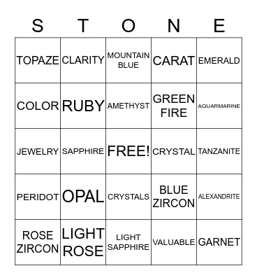 BIRTHSTONES Bingo Card