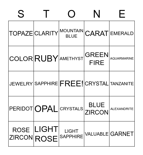 BIRTHSTONES Bingo Card