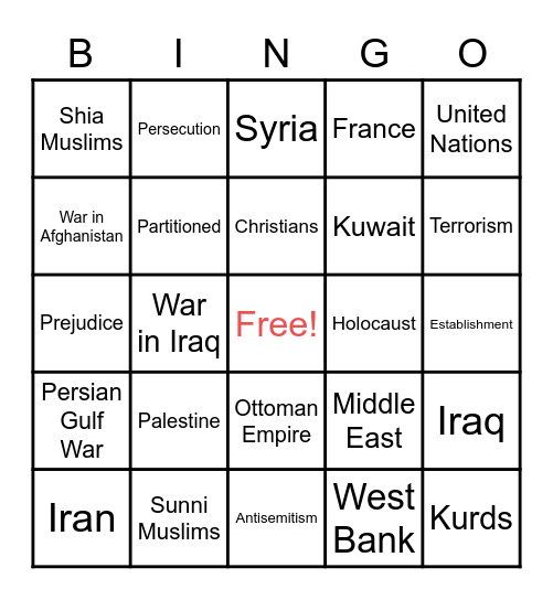 Continuing Conflicts in Middle East Bingo Card