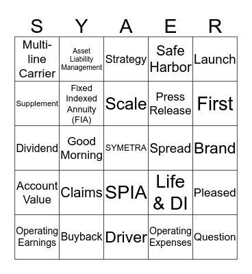Symetra ER Bingo Card