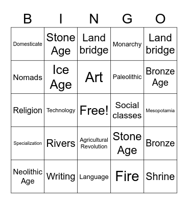 Early Human Bingo Card