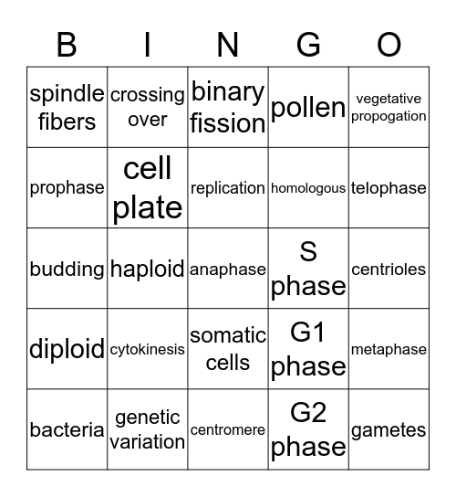Cellular Changes and Reproduction Bingo Card