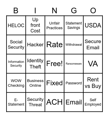 Training Day Bingo Card