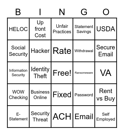 Training Day Bingo Card
