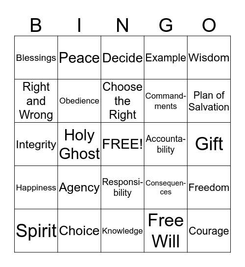 Choice and Accountability Bingo Card