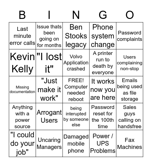 TCWA IT BINGO Card