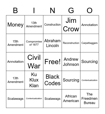 Vocabulary Bingo Card