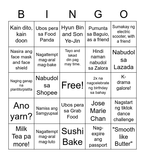 Lockdown Bingo Card