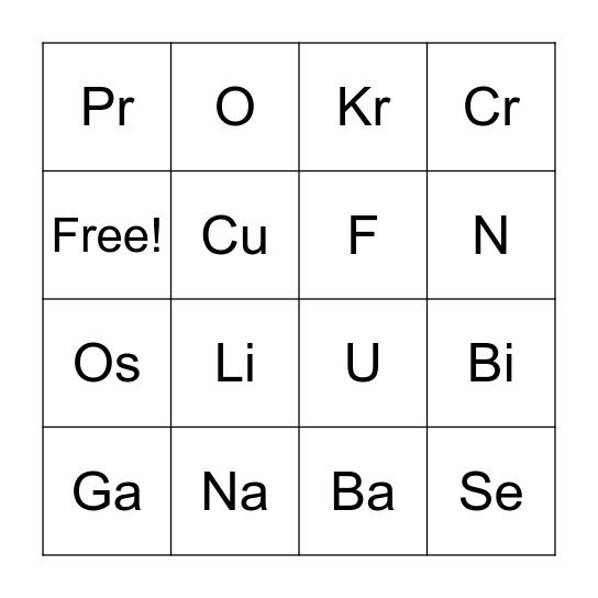 Electron Configuration Bingo! Bingo Card