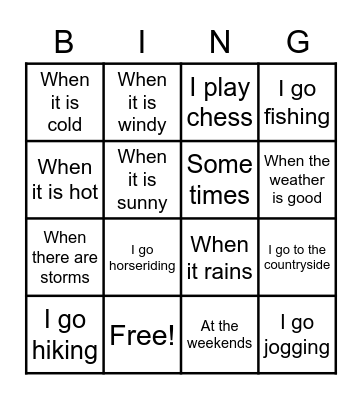 S2 Spanish Activities and Weather Bingo Card