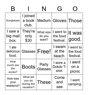 What did you do? Bingo Card