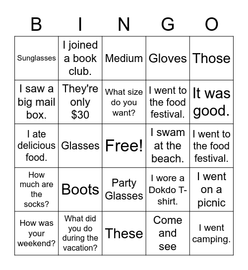 What did you do? Bingo Card