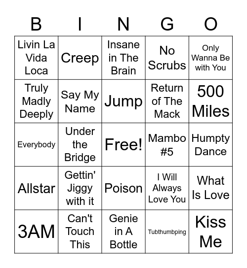 90s Bingo Card