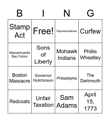 Liberty's Kids - Boston Tea Party Bingo Card