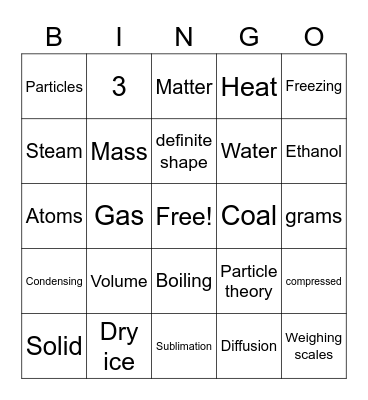 States of Matter Bingo Card