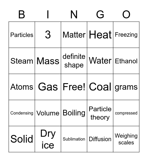 States of Matter Bingo Card