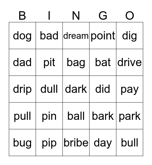 b,d and p Bingo Card