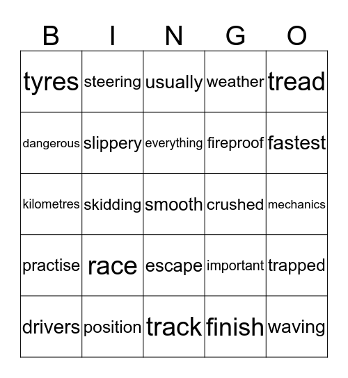 Race to Finish Bingo Card