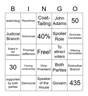 Government Test Review Bingo Card