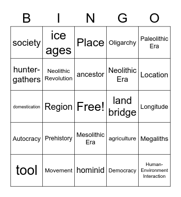 Unit 2 Bingo Card