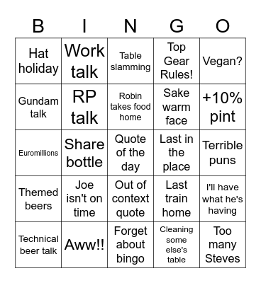 Alcoholic Bingo Card