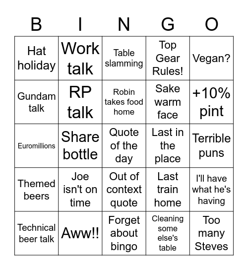 Alcoholic Bingo Card