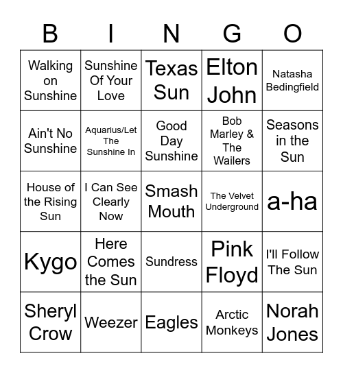 Sun Bingo Card