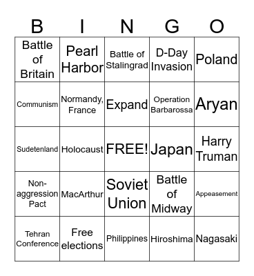 World War II Bingo Card