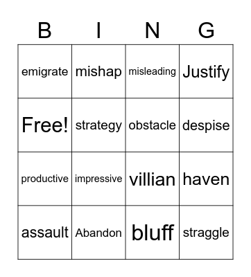 Vocabulary Bingo Card