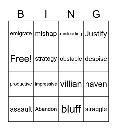 Vocabulary Bingo Card